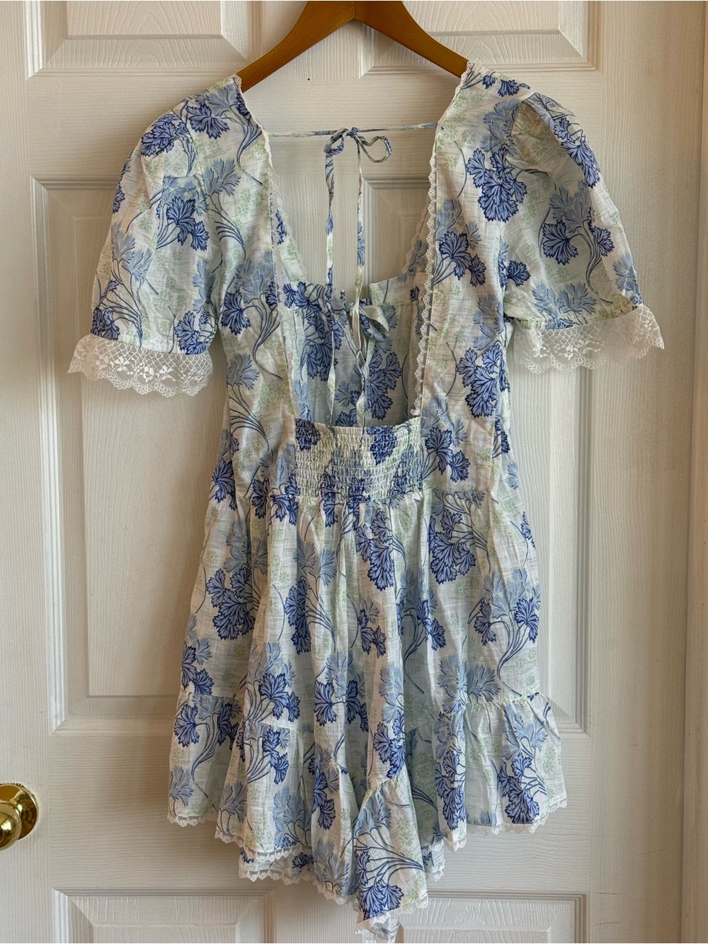 Anthropologie Lavender Floral Lace-Trim Romper - Picture 5 of 6